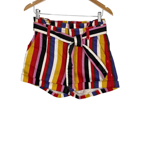 Express Pants - Express Multicolor Striped Tie Waist Extreme High Rise Shortie Shorts Size 4